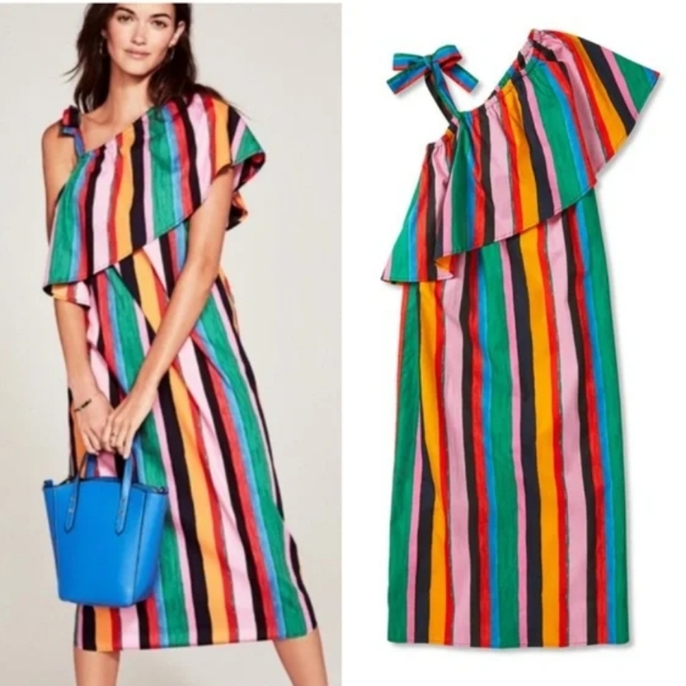 Who What Wear Womens Size Small Bright Striped Midi Dress